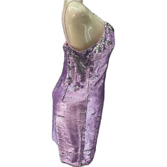 Aidan Mattox 10 Metallic Lilac Flip Sequin Lined Zip Back Mini Cocktail Dress - Picture 3 of 6